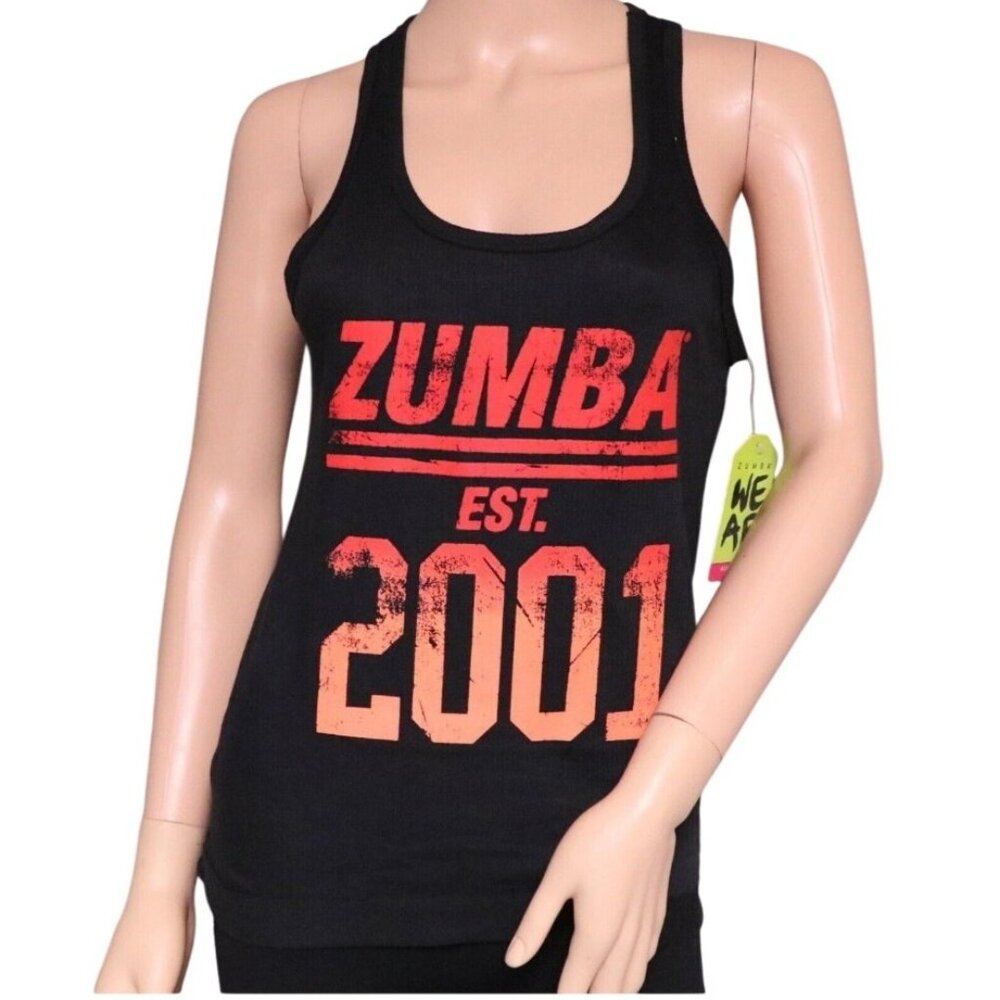 Zumba Womens Racerback Tank Top Black With "Zumba‎ EST. 2001" XS NWT